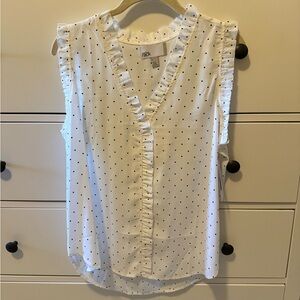 NWT Nordstrom Rack Sleeveless Blouse in Ivory with Black Polka Dots